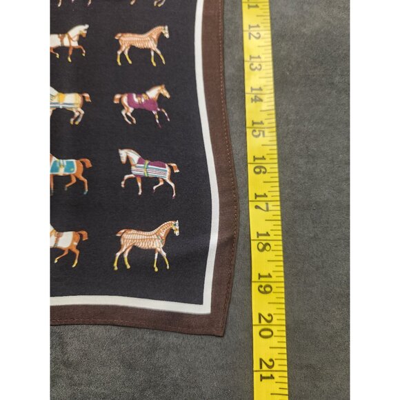 Luxury Black 100% Silk Equestrian Horse Print Scarf With Brown Border Decorative - Picture 10 of 12